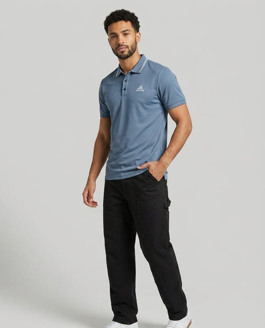 Adidas Men's Steel Blue Piqué Performance Polo Shirt