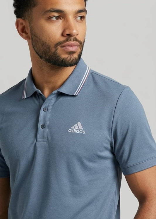 Adidas Men's Steel Blue Piqué Performance Polo Shirt